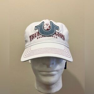 TRUE RELIGION Buddha Horseshoe Embroidered Hat Cap White Blue Men’s *NEW*